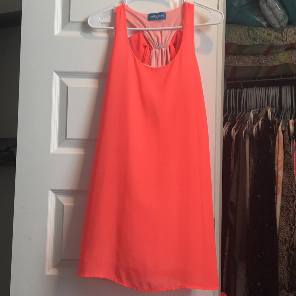 Neon pink/orange sleeveless dress